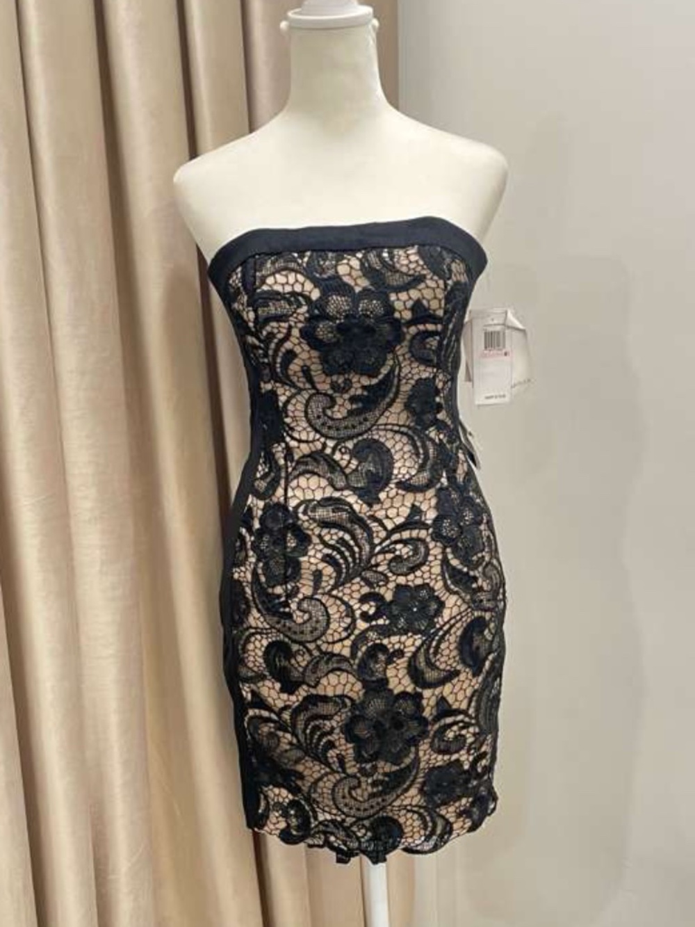 NWT Jessica McClintock Black Lace Strapless Cocktail Dress Size 6